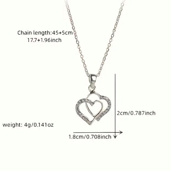 NEW Rose Gold Diamond Double Heart Pendant Necklace Elegant Valentine Lovers - Picture 2 of 2